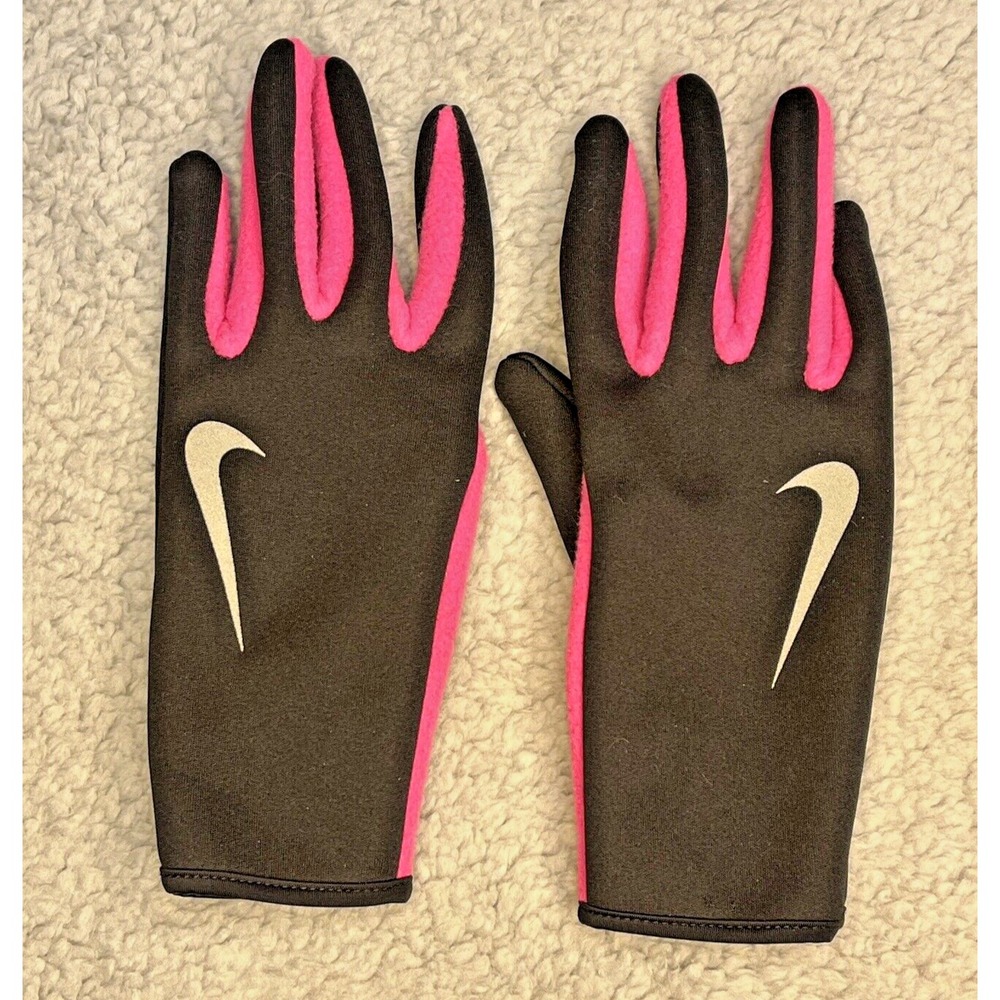 Nike Running Gloves Womens Size Small‎ Black Pink Swoosh Fit Dry Stretch Outdoor